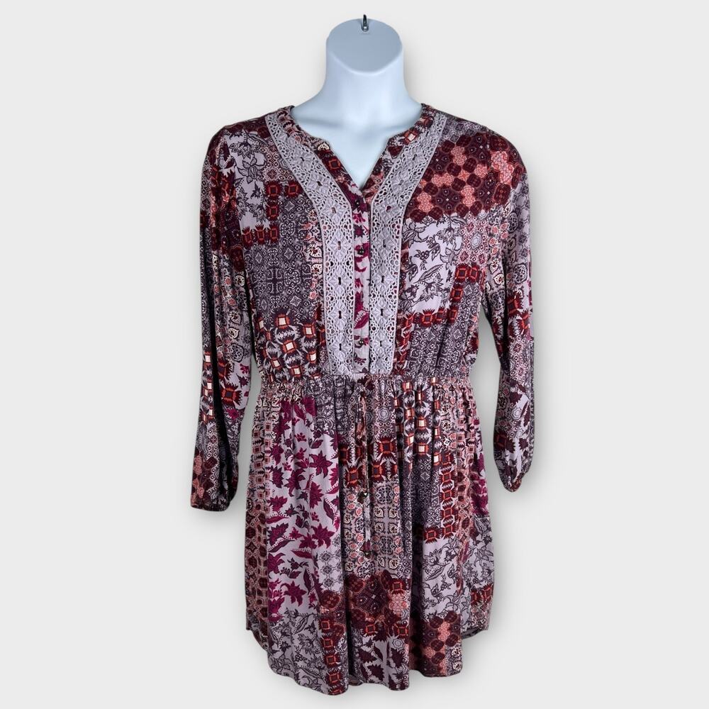 Womens Purple Patchwork Bohemian Long Sleeve Knox Rose Dress XXL (Missing‎ btn)